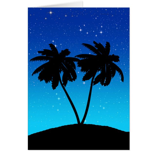 Palm Tree Silhouette op Evening Blue met sterren (Voorkant)