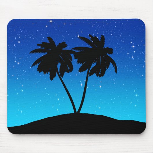 Palm Tree Silhouette op Evening Blue met sterren Muismat (Voorkant)