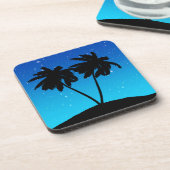 Palm Tree Silhouette op Evening Blue met sterren Onderzetter (Linkerzijde)