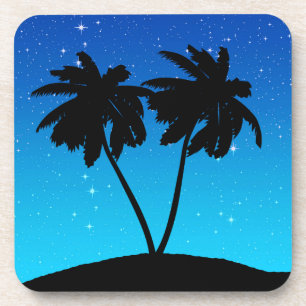 Palm Tree Silhouette op Evening Blue met sterren Onderzetter