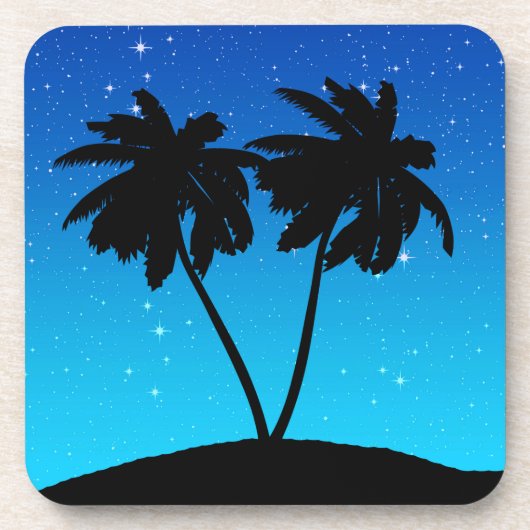 Palm Tree Silhouette op Evening Blue met sterren Onderzetter (Voorkant)