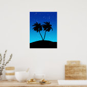 Palm Tree Silhouette op Evening Blue met sterren Poster (Keuken)