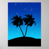 Palm Tree Silhouette op Evening Blue met sterren Poster (Voorkant)