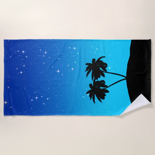Palm Tree Silhouette op Evening Blue met sterren Strandlaken (Voorkant)