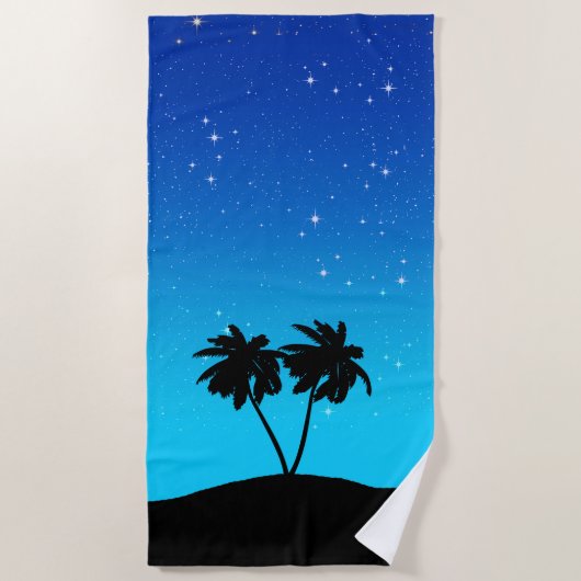 Palm Tree Silhouette op Evening Blue met sterren Strandlaken (Voorkant)