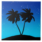 Palm Tree Silhouette op Evening Blue met sterren Tegeltje (Voorkant)