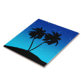 Palm Tree Silhouette op Evening Blue met sterren Tegeltje (Zijkant)