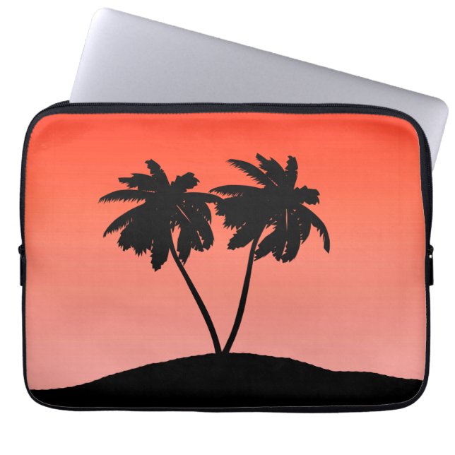 Palm Tree Silhouette op Sunset Oranje Laptop Sleeve (Voorkant)