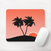 Palm Tree Silhouette op Sunset Oranje Muismat (Met muis)