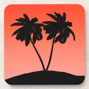 Palm Tree Silhouette op Sunset Oranje Onderzetter