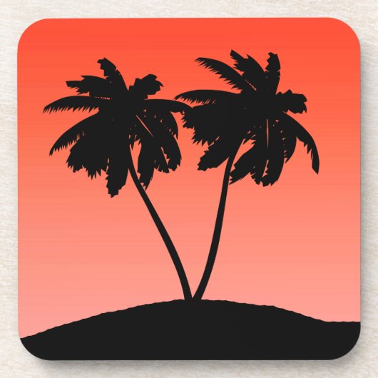 Palm Tree Silhouette op Sunset Oranje Onderzetter (Voorkant)