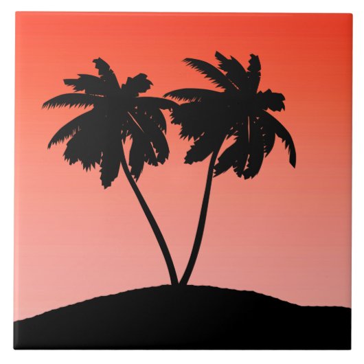 Palm Tree Silhouette op Sunset Oranje Tegeltje (Voorkant)