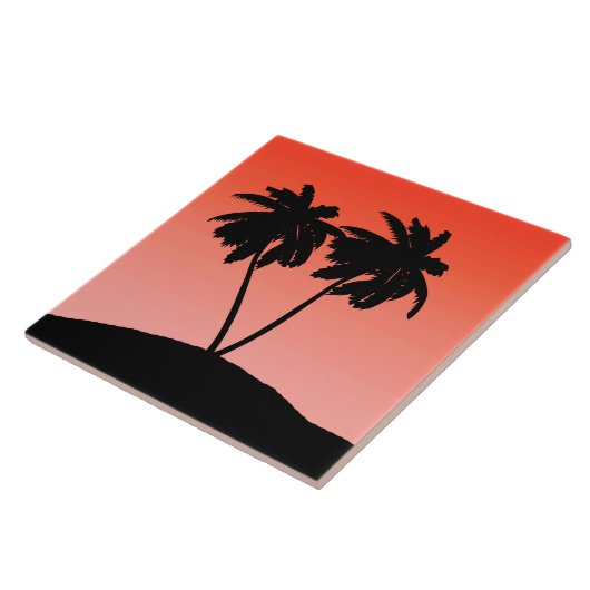 Palm Tree Silhouette op Sunset Oranje Tegeltje (Zijkant)