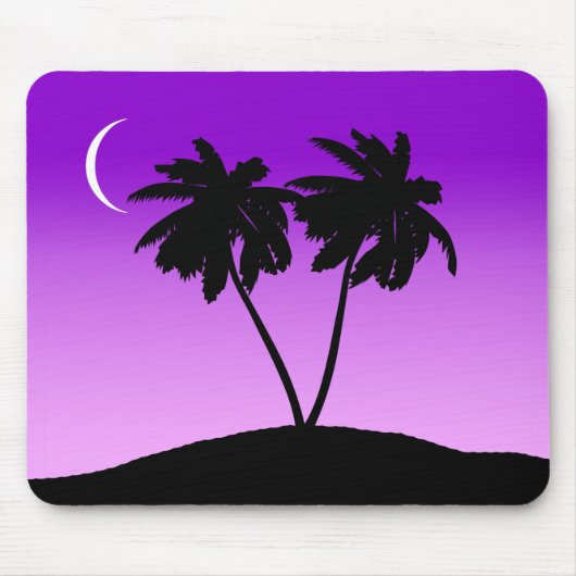 Palm Tree Silhouette op Twilight Paars Muismat (Voorkant)