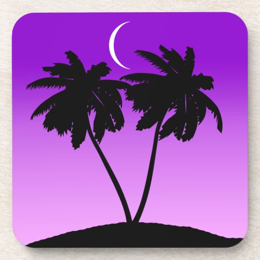 Palm Tree Silhouette op Twilight Paars Onderzetter (Voorkant)