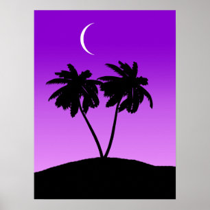 Palm Tree Silhouette op Twilight Paars Poster