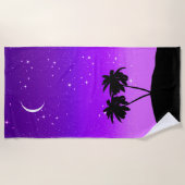Palm Tree Silhouette op Twilight Paars Strandlaken (Voorkant)