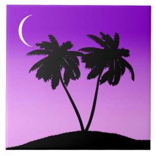 Palm Tree Silhouette op Twilight Paars Tegeltje