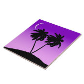 Palm Tree Silhouette op Twilight Paars Tegeltje (Zijkant)