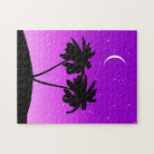Palm Tree Silhouette, Paars met sterren Legpuzzel (Horizontaal)