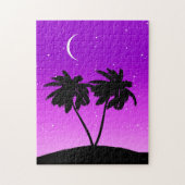 Palm Tree Silhouette, Paars met sterren Legpuzzel (Verticaal)