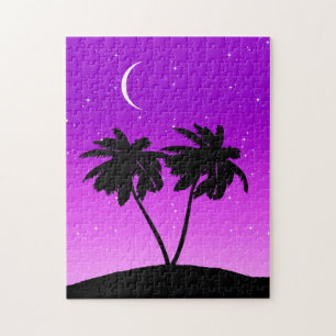 Palm Tree Silhouette, Paars met sterren Legpuzzel