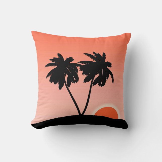 Palm Tree Silhouette, Sunset Oranje Background Kussen (Voorkant)