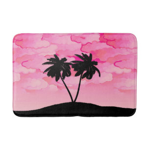 Palm Tree Silhouette tegen Dawn roze met wolken Badmat