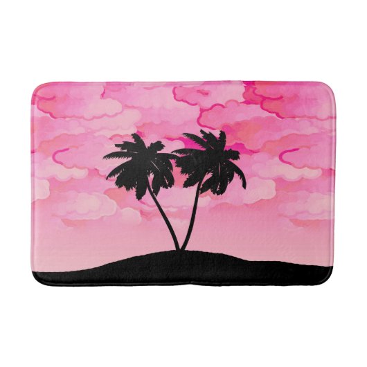 Palm Tree Silhouette tegen Dawn roze met wolken Badmat (Voorkant)