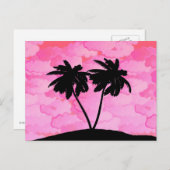 Palm Tree Silhouette tegen Dawn roze met wolken Briefkaart (Voorkant / Achterkant)