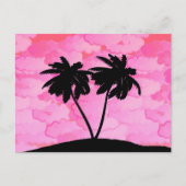 Palm Tree Silhouette tegen Dawn roze met wolken Briefkaart (Voorkant)