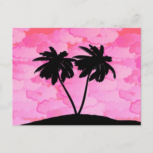 Palm Tree Silhouette tegen Dawn roze met wolken Briefkaart (Voorkant)