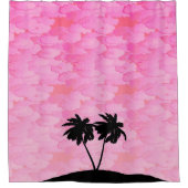 Palm Tree Silhouette tegen Dawn roze met wolken Douchegordijn (Voorkant)