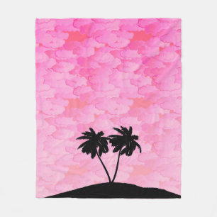 Palm Tree Silhouette tegen Dawn roze met wolken Fleece Deken