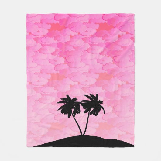 Palm Tree Silhouette tegen Dawn roze met wolken Fleece Deken (Voorkant)