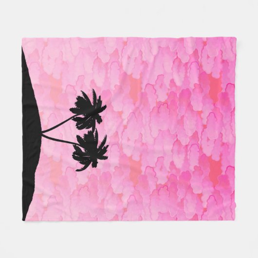 Palm Tree Silhouette tegen Dawn roze met wolken Fleece Deken (Voorkant (Horizontaal))