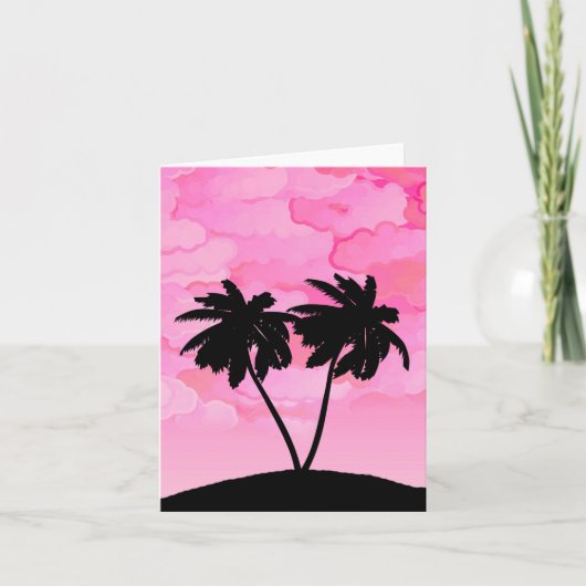 Palm Tree Silhouette tegen Dawn roze met wolken Kaart (Voorkant)