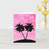 Palm Tree Silhouette tegen Dawn roze met wolken Kaart (Gele Bloem)