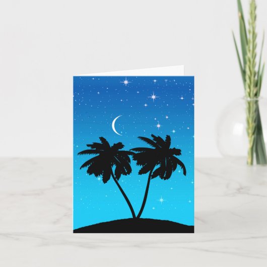 Palm Tree Silhouette tegen de blauwe kaart op avon (Voorkant)