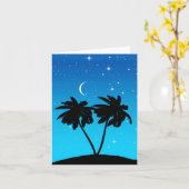 Palm Tree Silhouette tegen de blauwe kaart op avon (Gele Bloem)