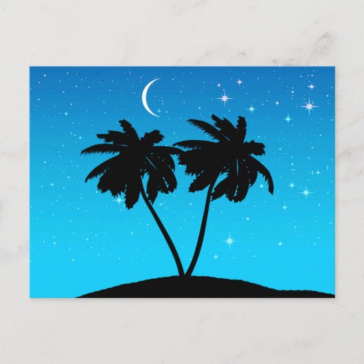 Palm Tree Silhouette tegen Evening Blue Briefkaart (Voorkant)