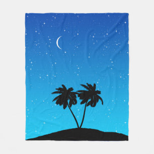 Palm Tree Silhouette tegen Evening Blue Fleece Deken