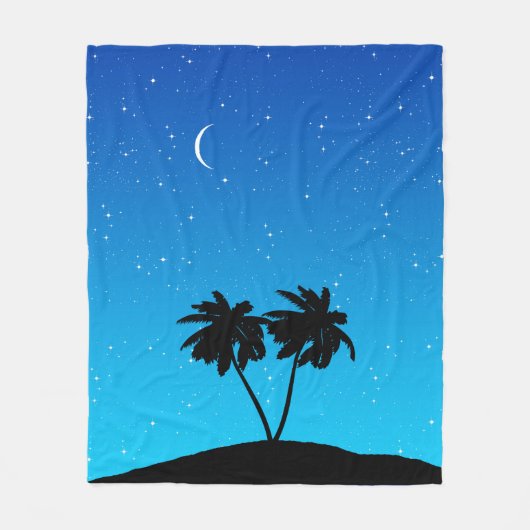 Palm Tree Silhouette tegen Evening Blue Fleece Deken (Voorkant)