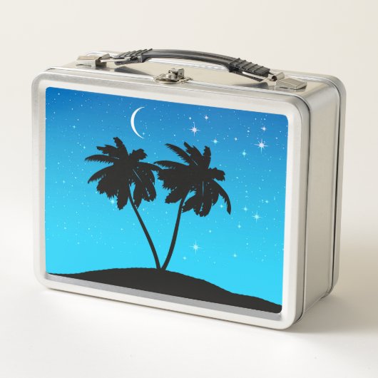 Palm Tree Silhouette tegen Evening Blue met Sta (Voorkant)