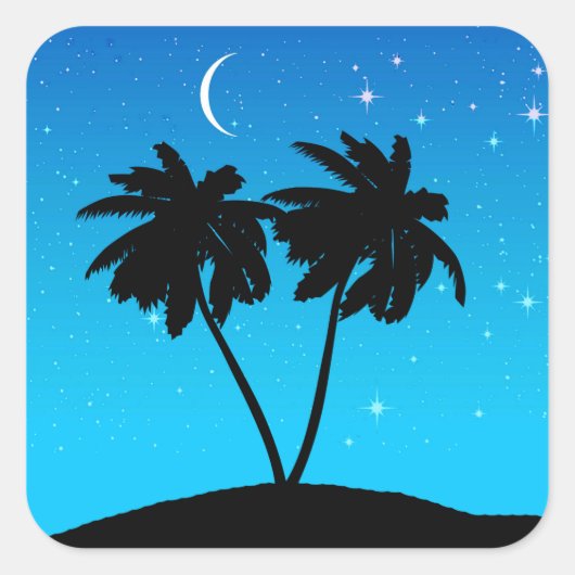 Palm Tree Silhouette tegen Evening Blue Vierkante Sticker (Voorkant)