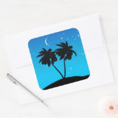 Palm Tree Silhouette tegen Evening Blue Vierkante Sticker (Envelop)