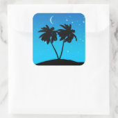 Palm Tree Silhouette tegen Evening Blue Vierkante Sticker (Tas)