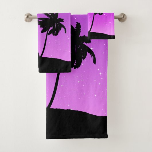 Palm Tree Silhouette tegen Paars schemerlicht Bad Handdoek (Insitu)