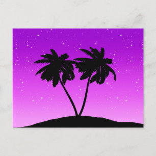 Palm Tree Silhouette tegen Paars schemerlicht Briefkaart