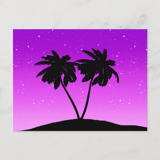 Palm Tree Silhouette tegen Paars schemerlicht Briefkaart (Voorkant)